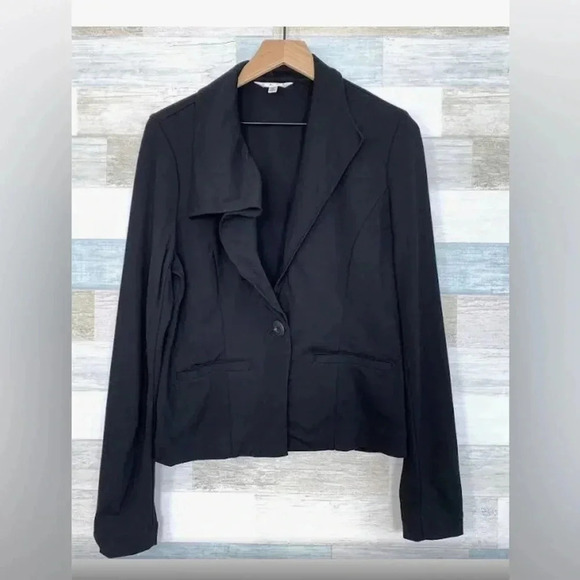 Women’s CAbi Absolute Ponte  Asymmetric Ruffle Blazer Jacket Black Small EUC - Picture 1 of 11
